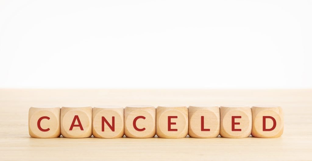 Canceled word on wooden blocks shape